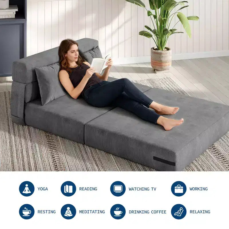 Canapé-lit pliant 4-en-1 et chaise-lit avec oreiller, causeuse capitonnée convertible 76, futon de sol pour chambre à coucher et chambre d'amis