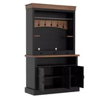 Buffet de café style ferme avec lumières LED, 183 cm de haut, étagères réglables, portes et tiroir, étagère en verre, grand espace de rangement