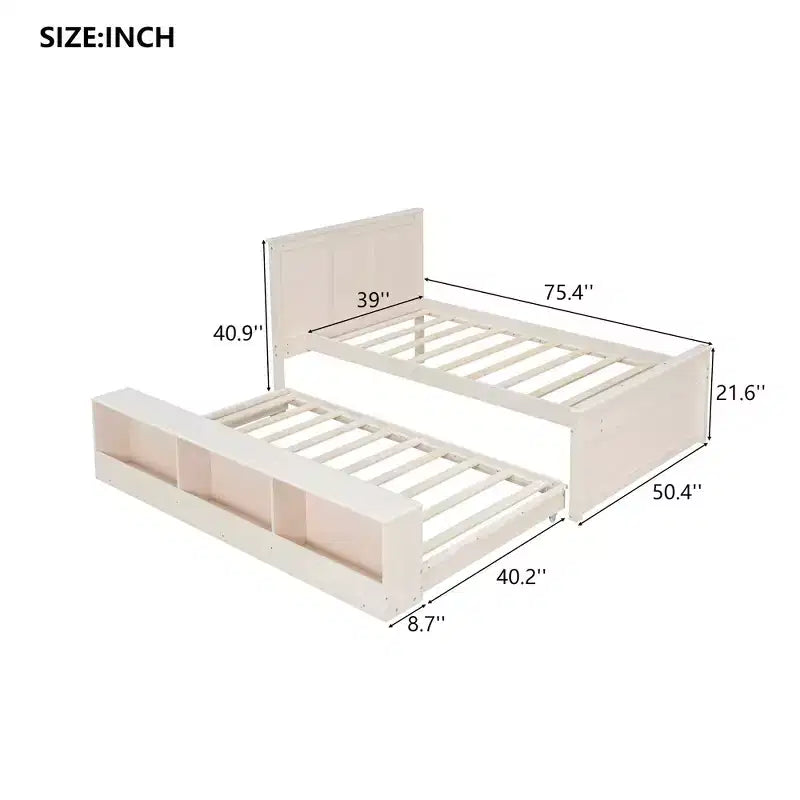 Lit plate-forme Polibi en bois massif avec lit gigogne et armoire de rangement