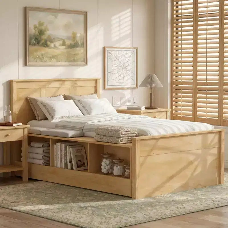 Lit plate-forme Polibi en bois massif avec lit gigogne et armoire de rangement