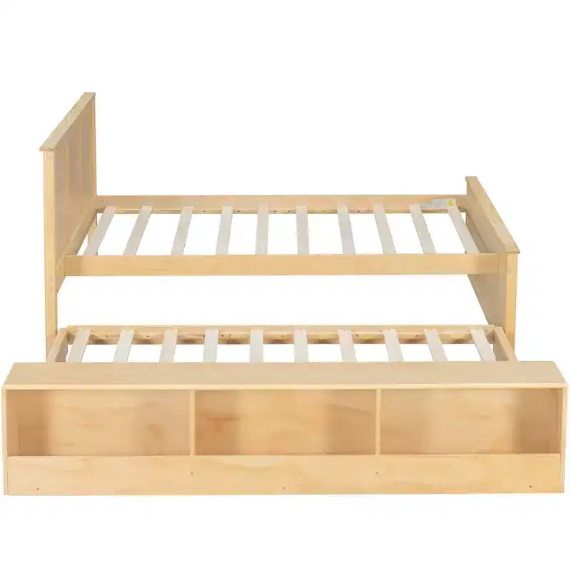 Lit plate-forme Polibi en bois massif avec lit gigogne et armoire de rangement