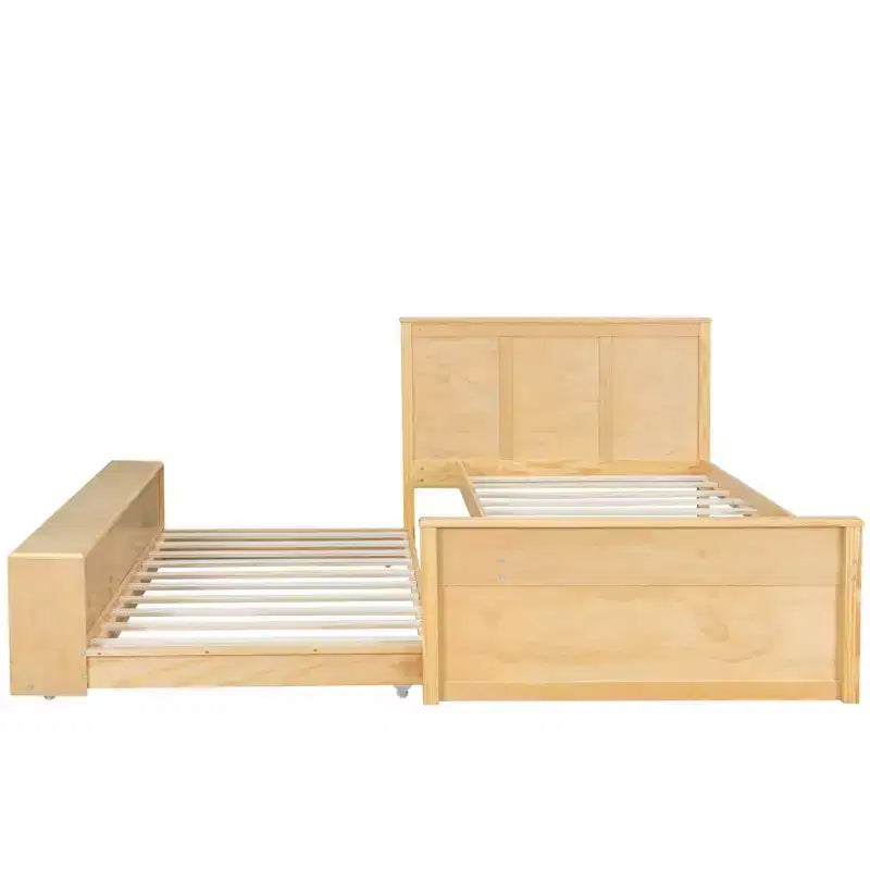 Lit plate-forme Polibi en bois massif avec lit gigogne et armoire de rangement