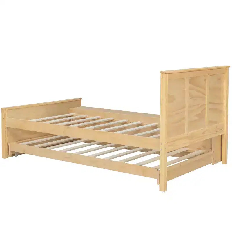 Lit plate-forme Polibi en bois massif avec lit gigogne et armoire de rangement