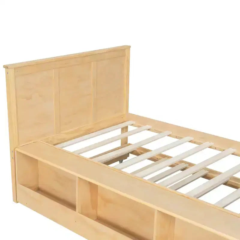 Lit plate-forme Polibi en bois massif avec lit gigogne et armoire de rangement