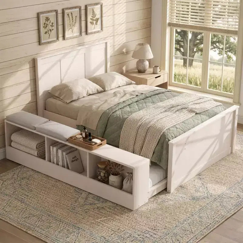 Lit plate-forme Polibi en bois massif avec lit gigogne et armoire de rangement