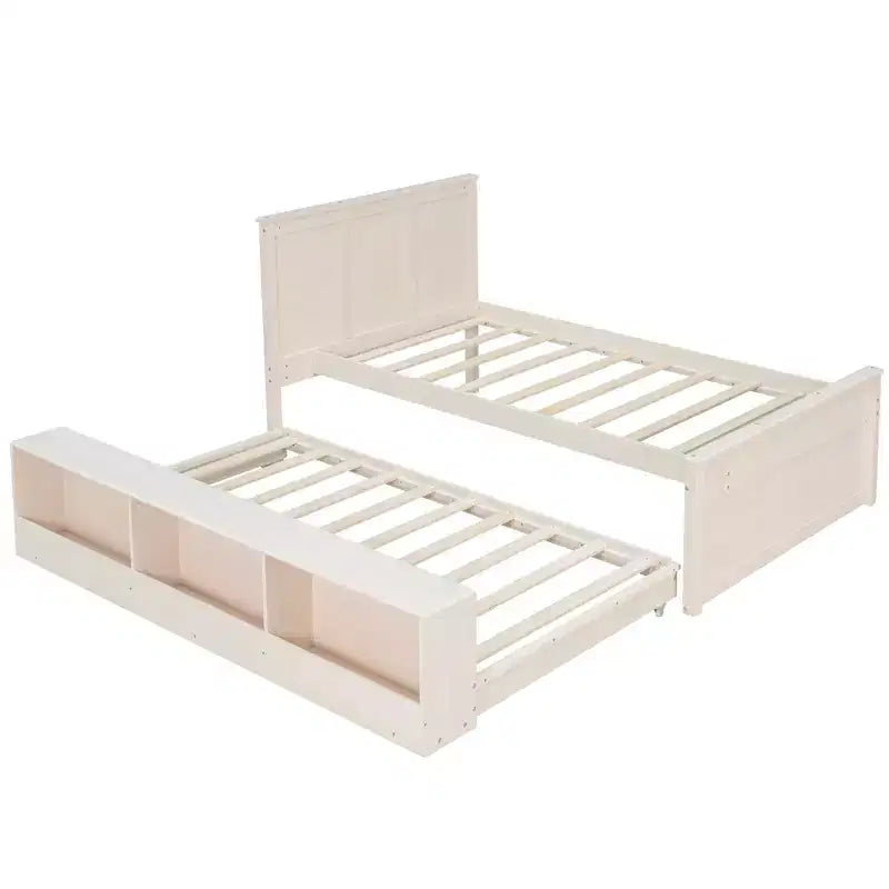 Lit plate-forme Polibi en bois massif avec lit gigogne et armoire de rangement