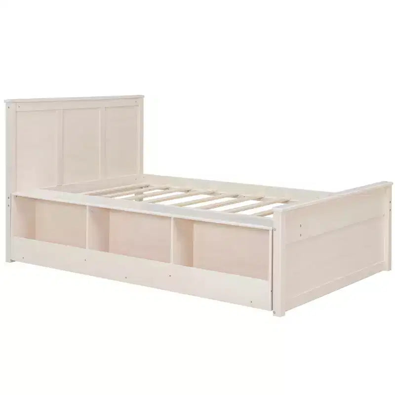 Lit plate-forme Polibi en bois massif avec lit gigogne et armoire de rangement