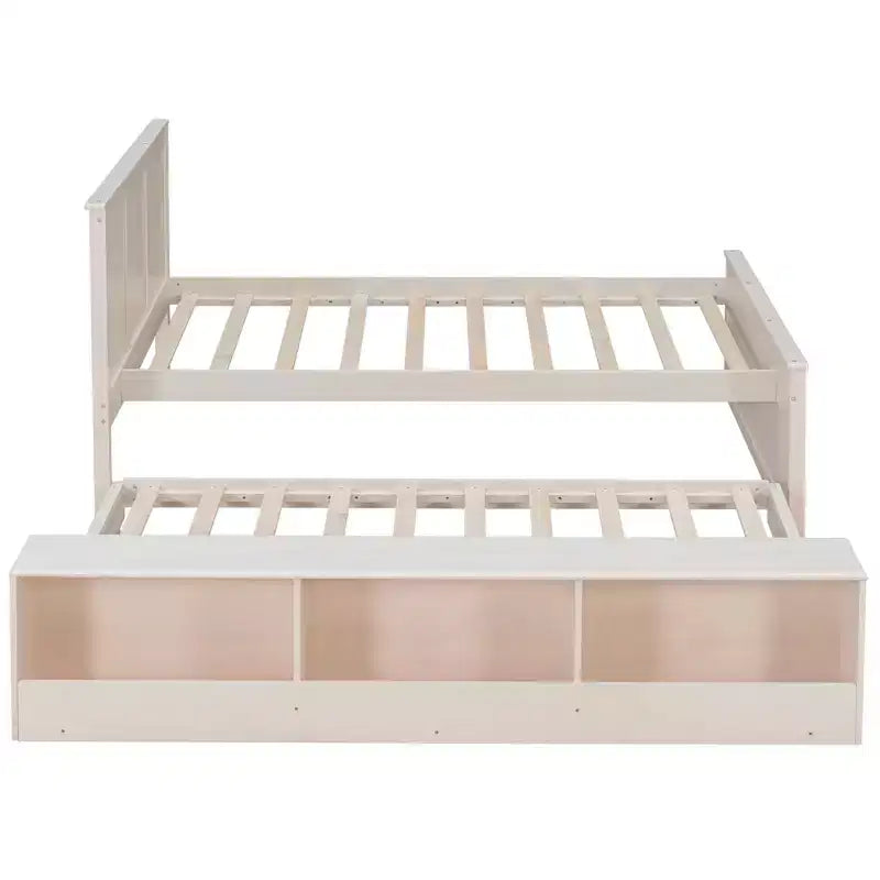 Lit plate-forme Polibi en bois massif avec lit gigogne et armoire de rangement