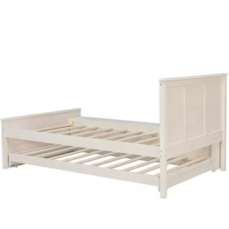 Lit plate-forme Polibi en bois massif avec lit gigogne et armoire de rangement