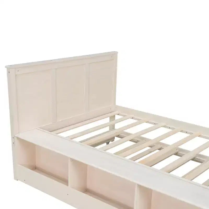 Lit plate-forme Polibi en bois massif avec lit gigogne et armoire de rangement
