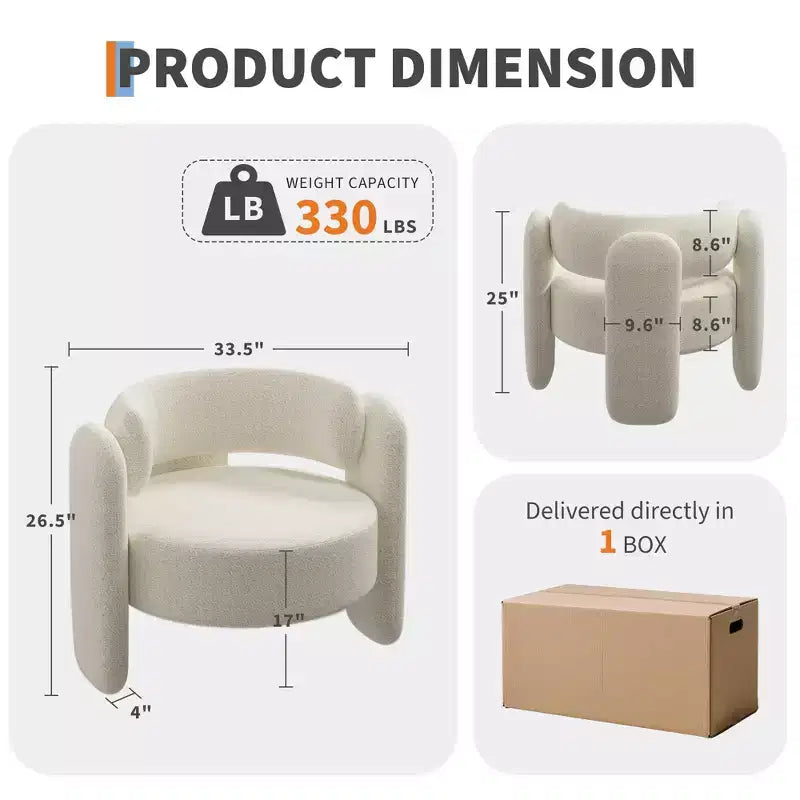 GustoWave Ensemble de 2 fauteuils d'appoint en forme de tonneau, chaises longues rembourrées modernes pour chambre ou bureau, Blanc