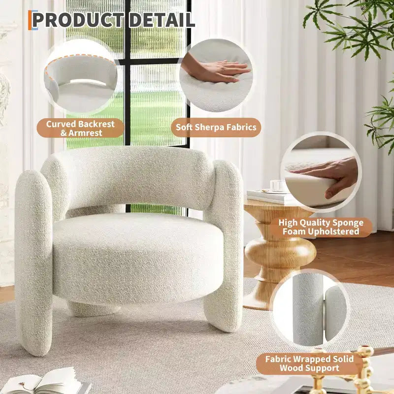 GustoWave Ensemble de 2 fauteuils d'appoint en forme de tonneau, chaises longues rembourrées modernes pour chambre ou bureau, Blanc