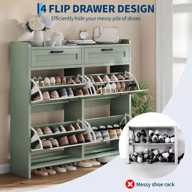 Meuble de rangement pour chaussures autoportant GUSTOWAVE avec 4 tiroirs basculants pour entrée, couloir, salon