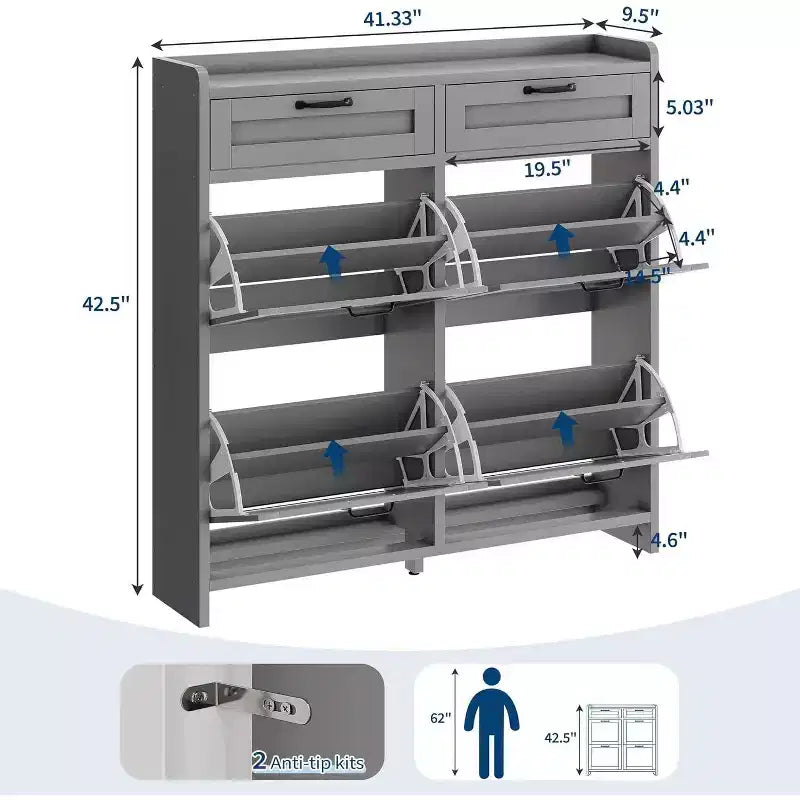 Meuble de rangement pour chaussures autoportant GUSTOWAVE avec 4 tiroirs basculants pour entrée, couloir, salon