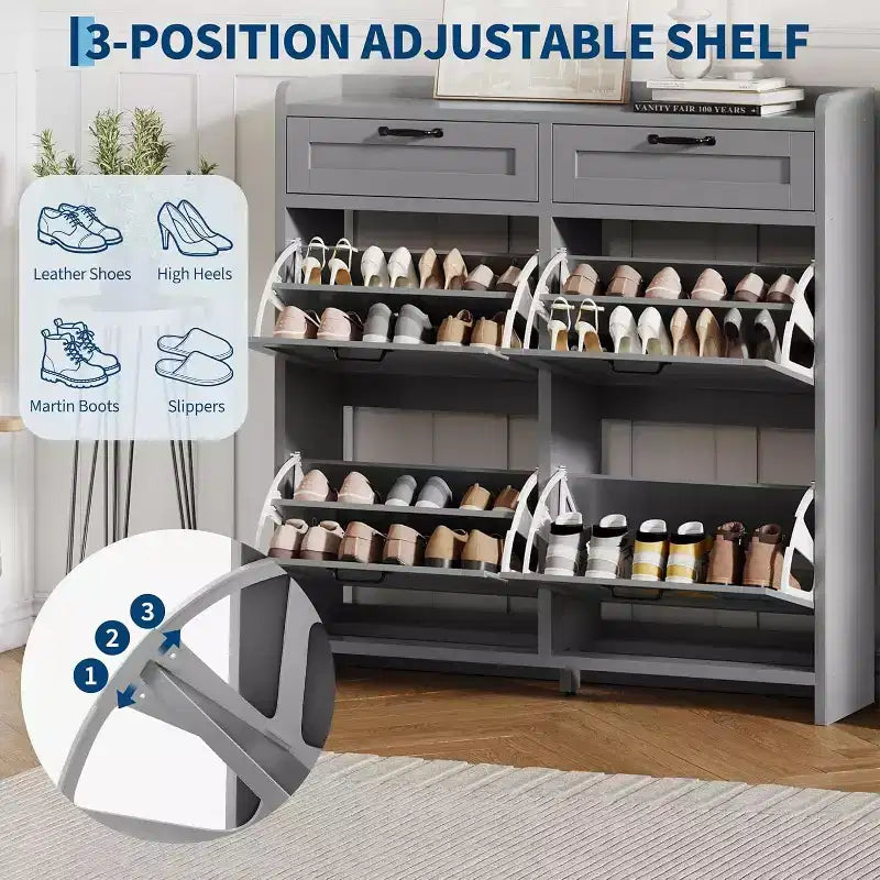 Meuble de rangement pour chaussures autoportant GUSTOWAVE avec 4 tiroirs basculants pour entrée, couloir, salon