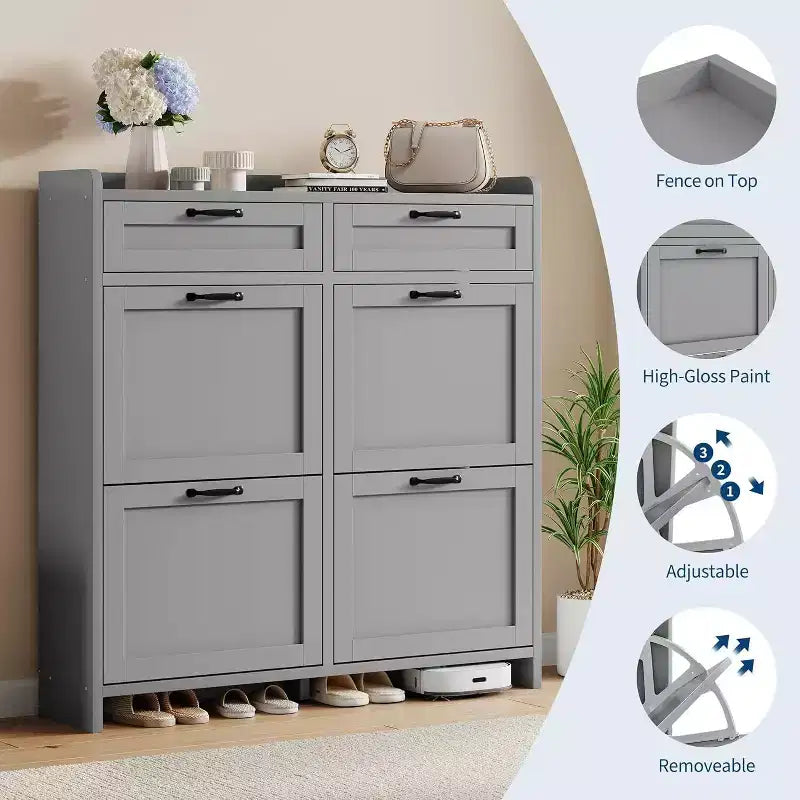 Meuble de rangement pour chaussures autoportant GUSTOWAVE avec 4 tiroirs basculants pour entrée, couloir, salon