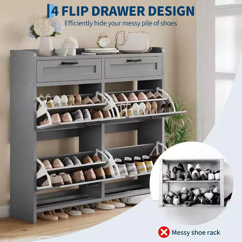 Meuble de rangement pour chaussures autoportant GUSTOWAVE avec 4 tiroirs basculants pour entrée, couloir, salon