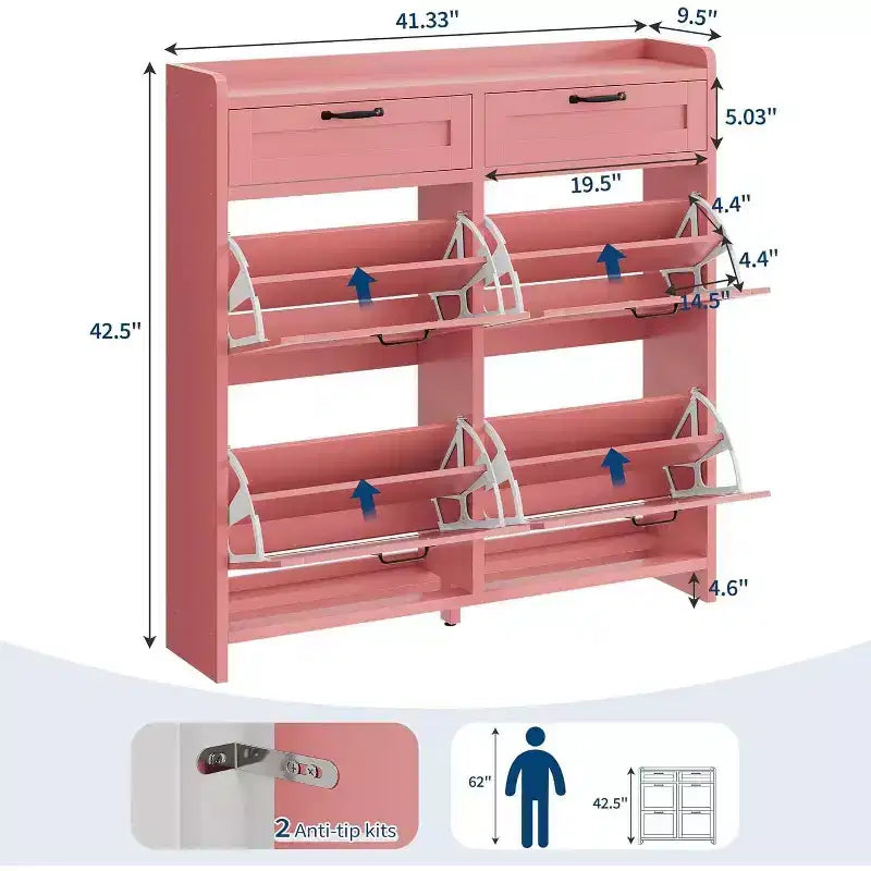 Meuble de rangement pour chaussures autoportant GUSTOWAVE avec 4 tiroirs basculants pour entrée, couloir, salon