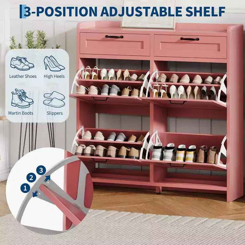 Meuble de rangement pour chaussures autoportant GUSTOWAVE avec 4 tiroirs basculants pour entrée, couloir, salon