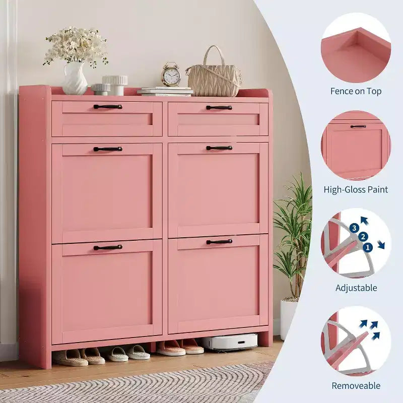 Meuble de rangement pour chaussures autoportant GUSTOWAVE avec 4 tiroirs basculants pour entrée, couloir, salon