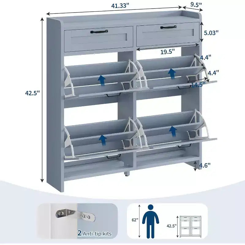 Meuble de rangement pour chaussures autoportant GUSTOWAVE avec 4 tiroirs basculants pour entrée, couloir, salon