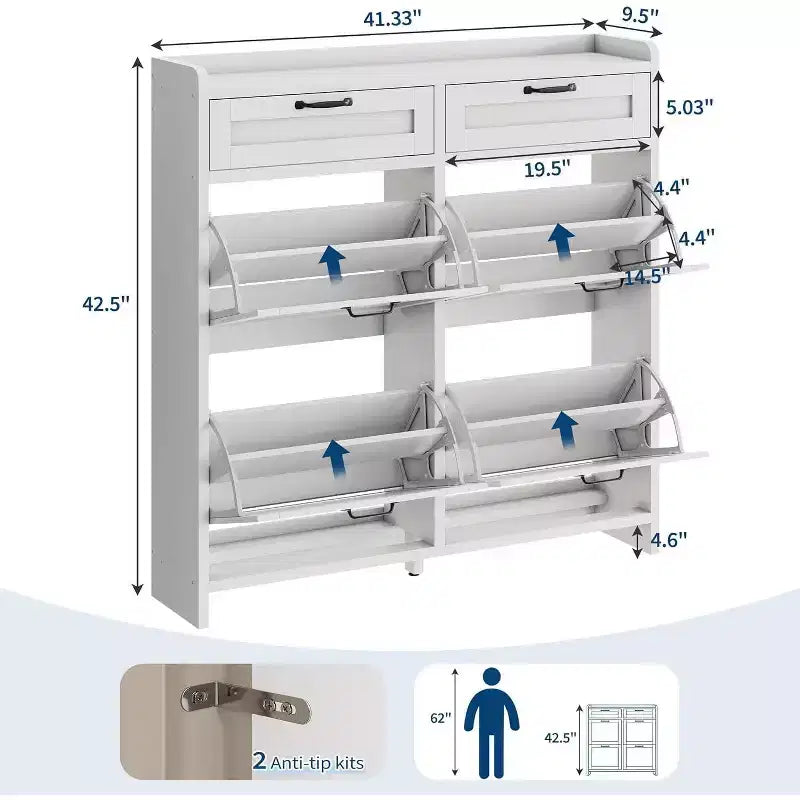 Meuble de rangement pour chaussures autoportant GUSTOWAVE avec 4 tiroirs basculants pour entrée, couloir, salon