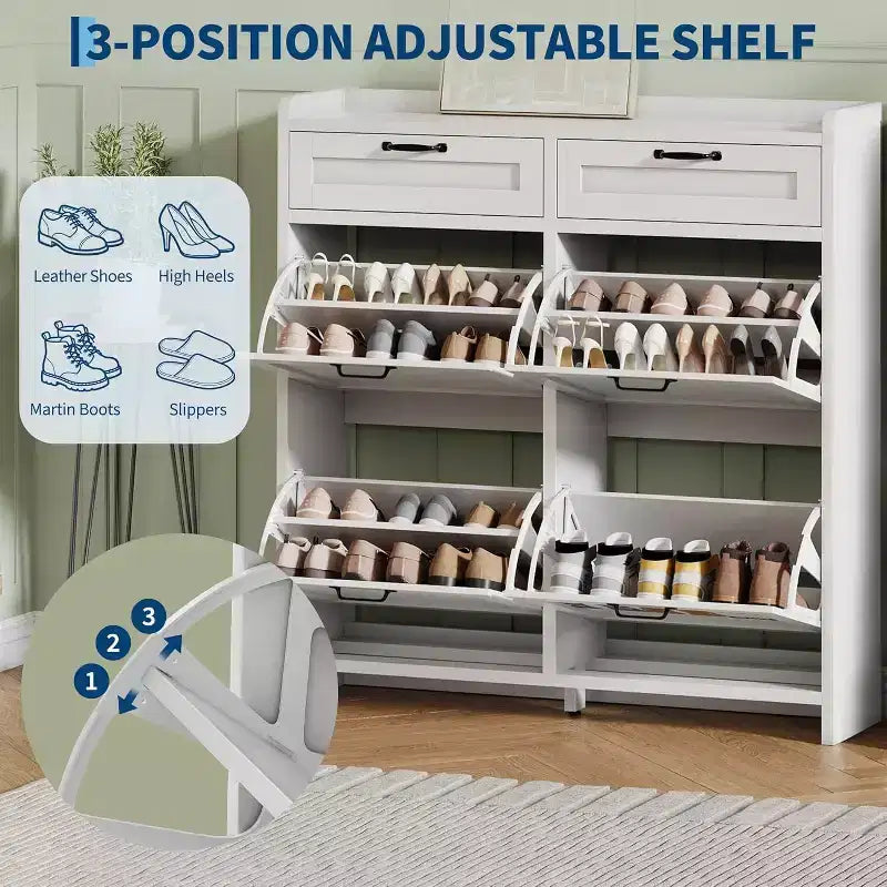 Meuble de rangement pour chaussures autoportant GUSTOWAVE avec 4 tiroirs basculants pour entrée, couloir, salon