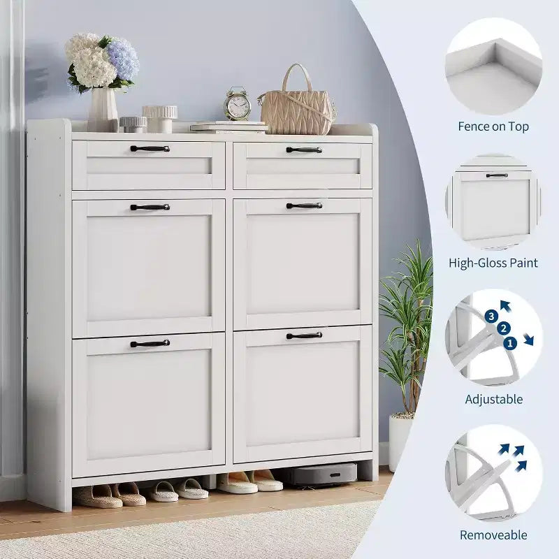 Meuble de rangement pour chaussures autoportant GUSTOWAVE avec 4 tiroirs basculants pour entrée, couloir, salon