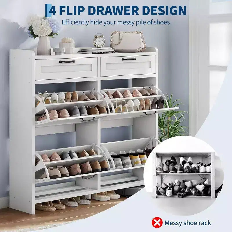 Meuble de rangement pour chaussures autoportant GUSTOWAVE avec 4 tiroirs basculants pour entrée, couloir, salon