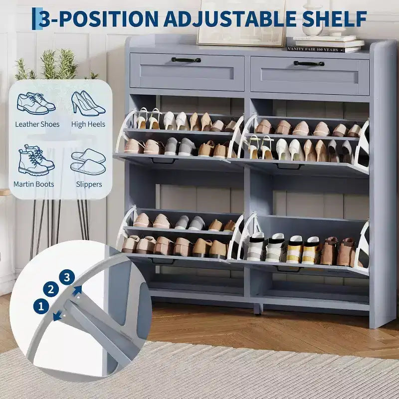Meuble de rangement pour chaussures autoportant GUSTOWAVE avec 4 tiroirs basculants pour entrée, couloir, salon