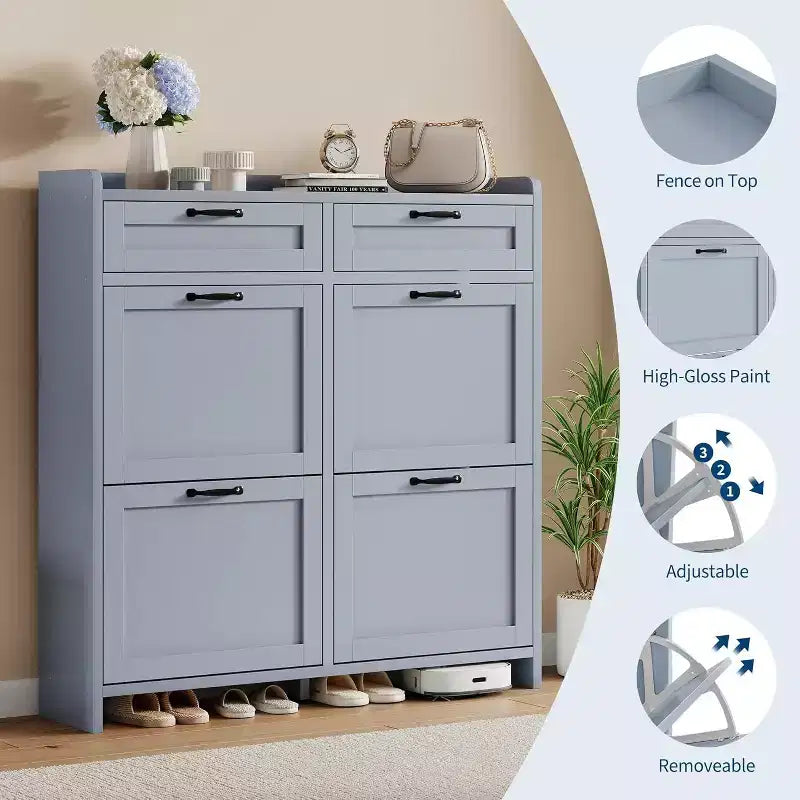 Meuble de rangement pour chaussures autoportant GUSTOWAVE avec 4 tiroirs basculants pour entrée, couloir, salon