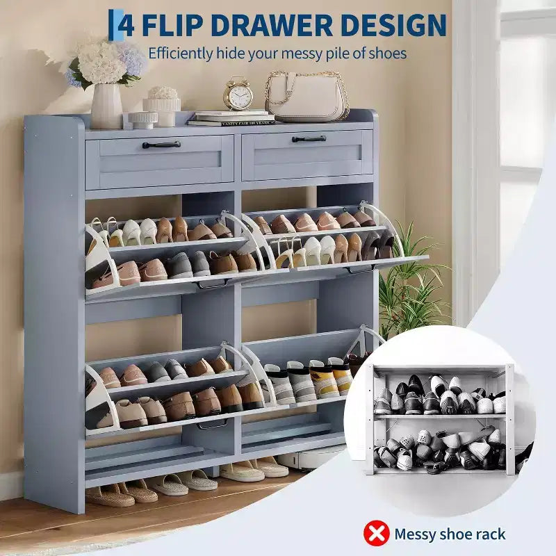 Meuble de rangement pour chaussures autoportant GUSTOWAVE avec 4 tiroirs basculants pour entrée, couloir, salon