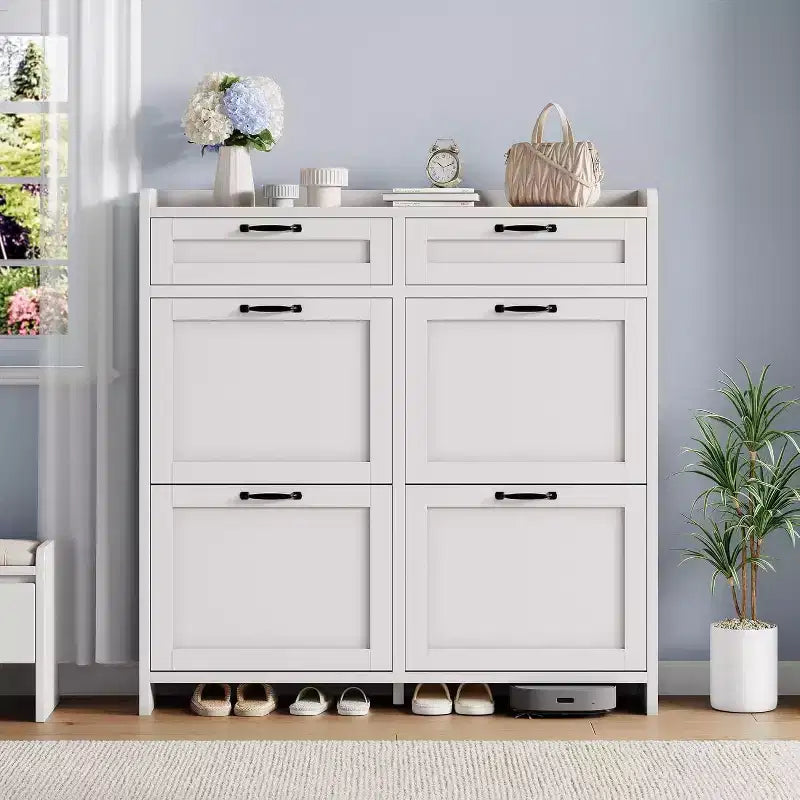 Meuble de rangement pour chaussures autoportant GUSTOWAVE avec 4 tiroirs basculants pour entrée, couloir, salon