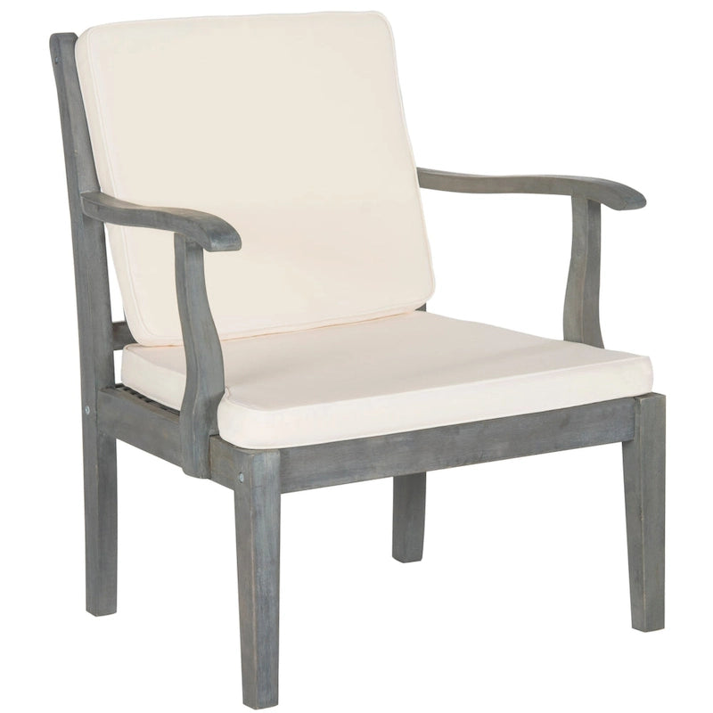SAFAVIEH Outdoor Living Del Mar Ensemble de patio 4 pièces en bois d'acacia marron avec coussins beiges - 48 L x 25 P x 32 H po