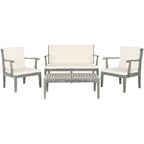 SAFAVIEH Outdoor Living Del Mar Ensemble de patio 4 pièces en bois d'acacia marron avec coussins beiges - 48 L x 25 P x 32 H po
