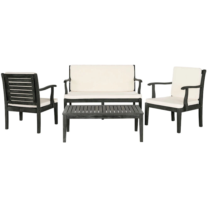 SAFAVIEH Outdoor Living Fresno Gris Ardoise Foncé 4 pièces - 48L x 25P x 32H