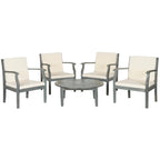 SAFAVIEH Outdoor Living Colfax Brown Acacia Wood 5-piece Beige Cushion Patio Set - Ash Grey/Beige - 35W x 35D x 14H