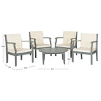 SAFAVIEH Outdoor Living Colfax Ensemble de patio 5 pièces en bois d'acacia marron avec coussins beiges - Gris cendré/Beige - 35L x 35P x 14H