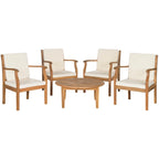 SAFAVIEH Outdoor Living Colfax Brown Acacia Wood 5-piece Beige Cushion Patio Set - Natural/Beige - 35W x 35D x 14H