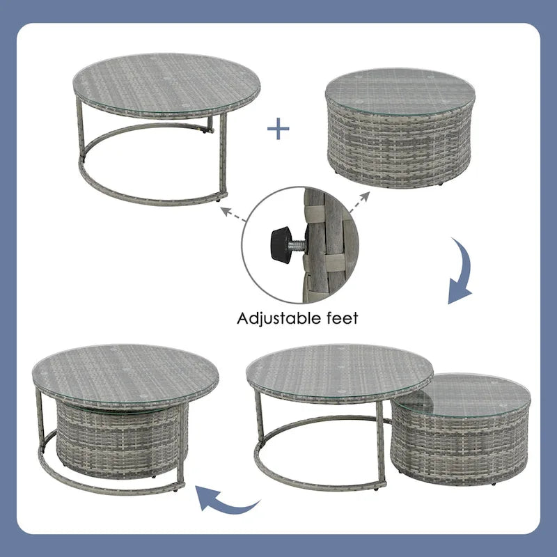 Ensemble de canapé d'extérieur rond moderne 9 pièces avec oreillers et coussins, idéal pour terrasse, cour et piscine