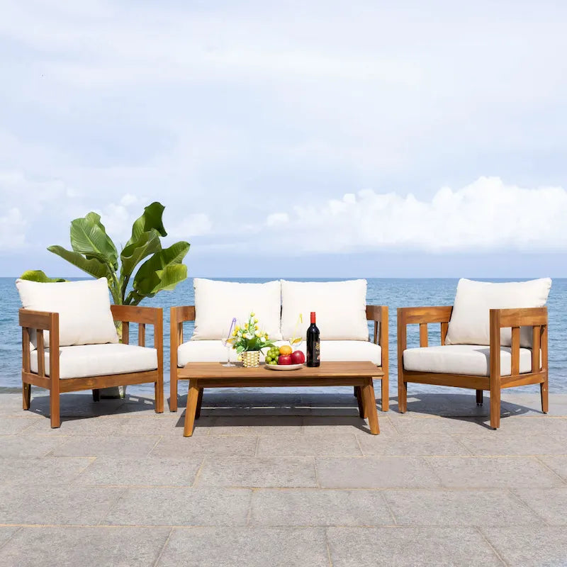 SAFAVIEH Owen 4-Piece Solid Wood Patio Conversation Set - 52W x 30D x 25H