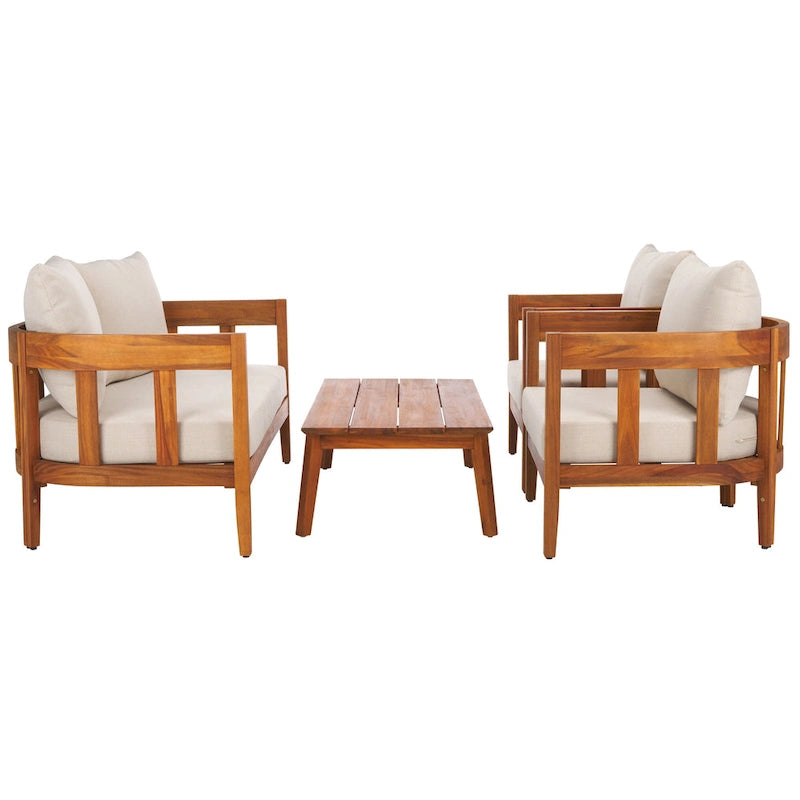 SAFAVIEH Owen Ensemble de conversation de patio 4 pièces en bois massif - 52 larg. x 30 prof. x 25 haut.