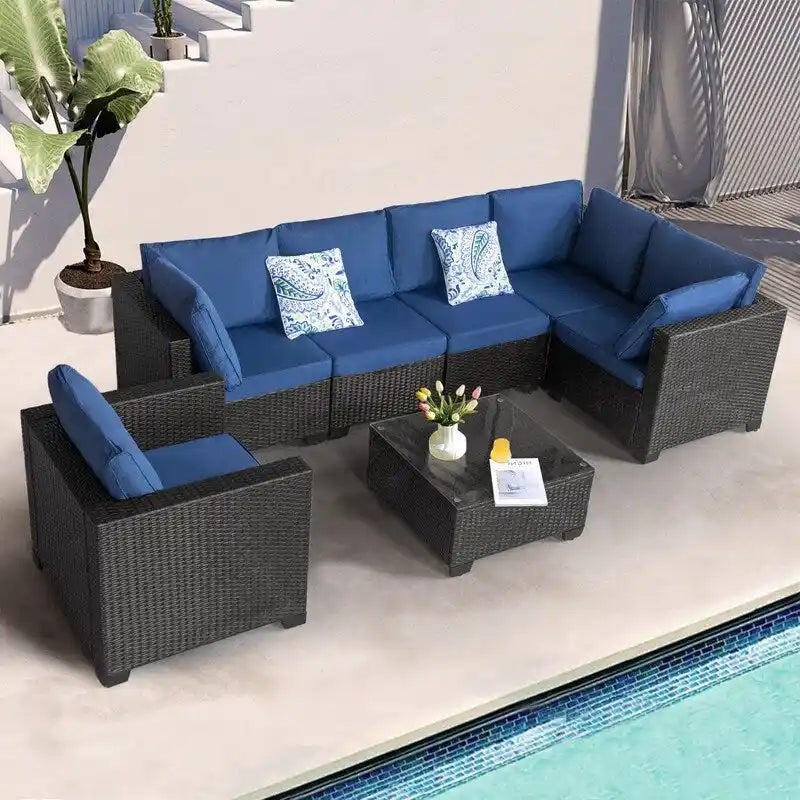 Ensemble de meubles de patio extérieur 7 pièces Ensemble de conversation pour balcon, jardin, porche ou piscine, adapté.