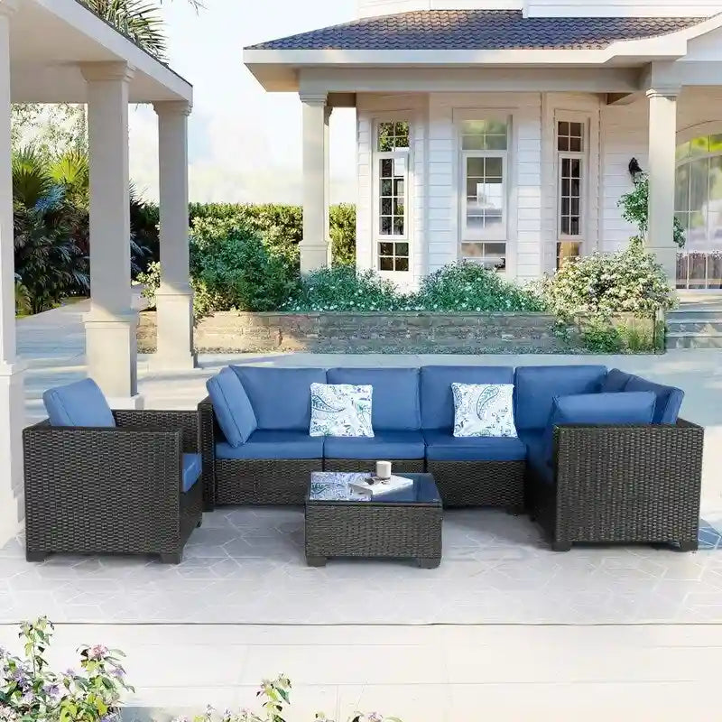 Ensemble de meubles de patio extérieur 7 pièces Ensemble de conversation pour balcon, jardin, porche ou piscine, adapté.