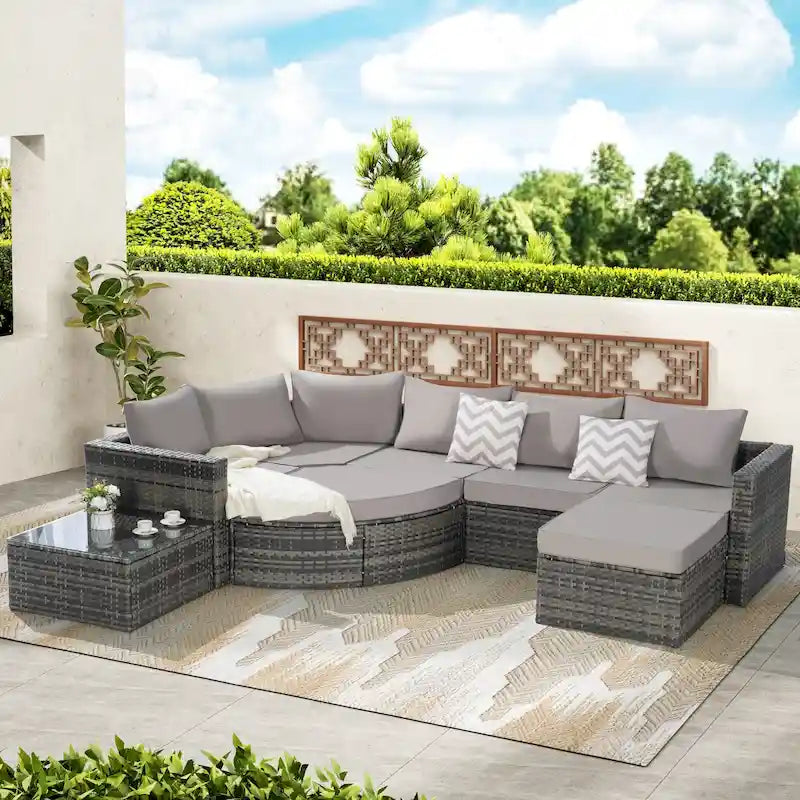 Ensemble de canapé de jardin 8 pièces, mobilier de jardin d'angle en rotin, ensemble de conversation pour terrasse