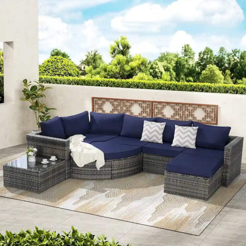 Ensemble de canapé de jardin 8 pièces, mobilier de jardin d'angle en rotin, ensemble de conversation pour terrasse