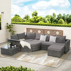 8 Piece Outdoor Patio Sofa Set, Sectional L- Shaped Patio Furniture Wicker Patio Conversation Set
