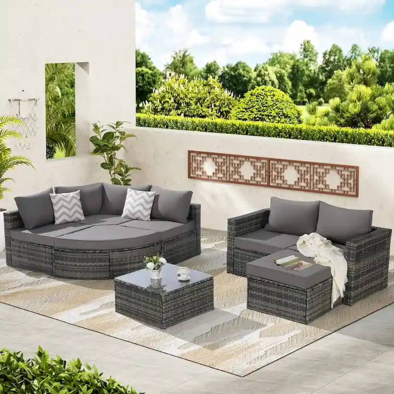 Ensemble de canapé de jardin 8 pièces, mobilier de jardin d'angle en rotin, ensemble de conversation pour terrasse