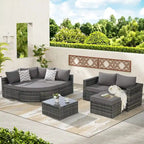 Ensemble de canapé de jardin 8 pièces, mobilier de jardin d'angle en rotin, ensemble de conversation pour terrasse
