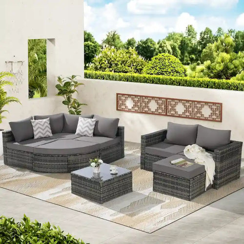Ensemble de canapé de jardin 8 pièces, mobilier de jardin d'angle en rotin, ensemble de conversation pour terrasse